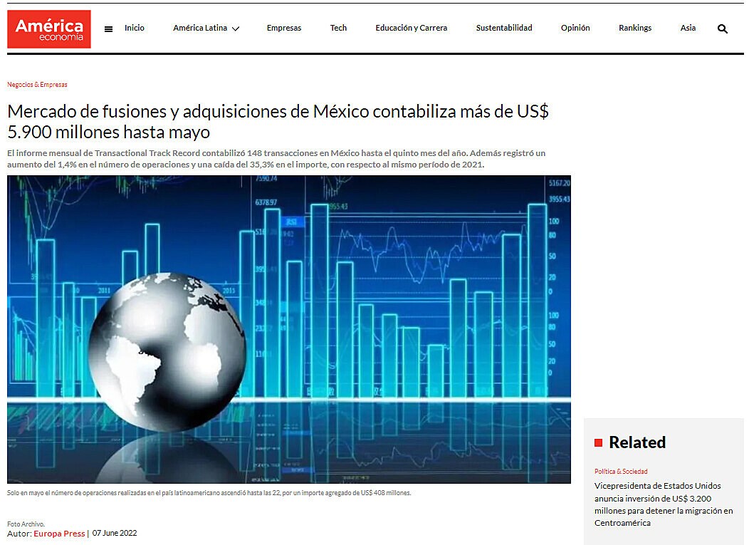 Mercado de fusiones y adquisiciones de Mxico contabiliza ms de US$ 5.900 millones hasta mayo